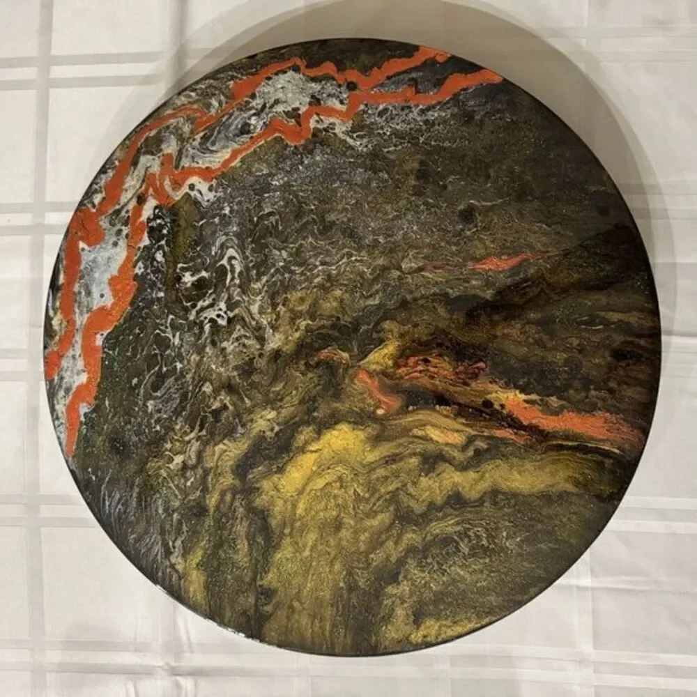 Handpainted Lazy‎ Susan 21 Inch Metallic Abstract Art Functional Decor